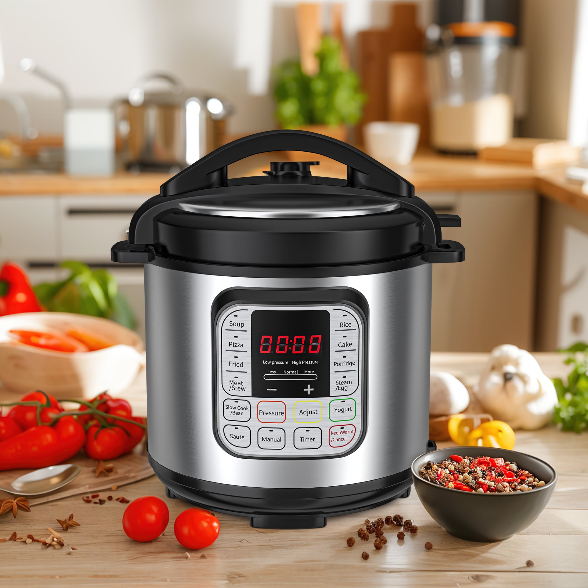 Cikuci Electric Pressure Cooker Multi Functional Slow Cooker Rice Cooker Saute Pan Soup Pot Egg Cooker Warmer Preset Cooking 6 Quart