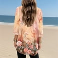 thumbnail image 4 of WTOBBY Women's Fashion Casual Retro Floral Print V-Neck Mid-Length Tunic Tops with Pockets, 3/4 Sleeve Blouses for Stylish and Comfortable Shirt Wear,Rose Gold S, 4 of 5