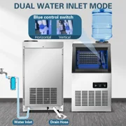Commercial Ice Maker Machine 120LBS/24H Ice Maker, Stainless Steel Freestanding Ice Machine with 33LBS Storage Capacity, Self-Cleaning, 2 Water Inlet Modes,Ideal for Restaurant,Home,Bar