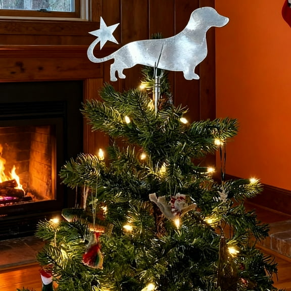Giftable Iron Dachshund Dog Christmas Tree Topper with Star, 10.63x5.91inch, Indoor Christmas Decorations & Xmas Gift