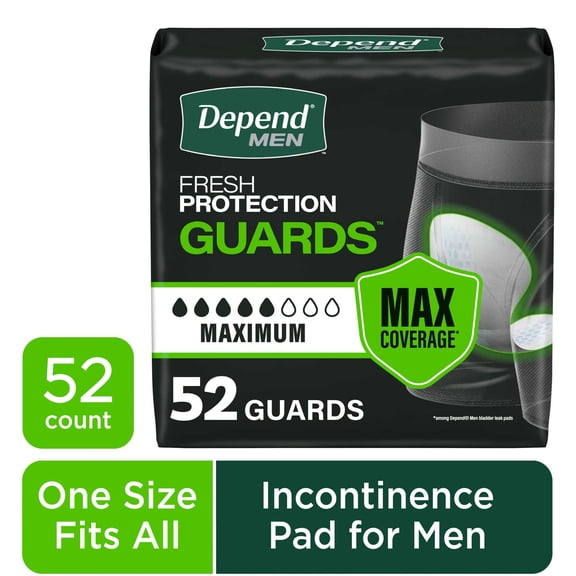 Depend Guards Incontinence Pads for Men, Maximum Absorbency, 52 Count