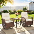 thumbnail image 2 of Patio Table and Chairs Set, Segmart 3pcs Rattan Patio Conversation Set with Swivel Rocking Chairs, Coffee Table, Porch Deck Balcony Furniture for Outdoor, with Beige Cushions, 2 of 9
