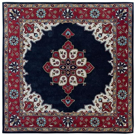 Navy Square - Due Process Stable Trading Tufted Kashan Open Field Navy & Red Square Area Rug, 6 x 6 ft.