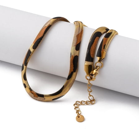 Brass Flat Snake Chain Necklaces with Snake Skin Pattern Cadmium Free & Lead Free Long-Lasting Plated Rack Plating Real 18K Gold Plated 15.75 inch(40cm)