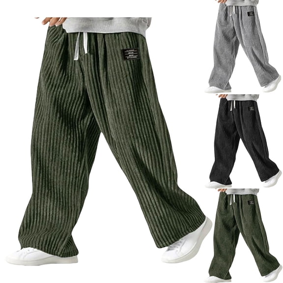 Men's Solid Color Corduroy Pants Loose Straight Leg Comfortable Outdoor