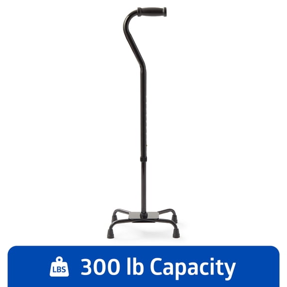 Medline Aluminum Quad Cane with Large Base for Balance, Lightweight Walking Aid for Seniors and Adults