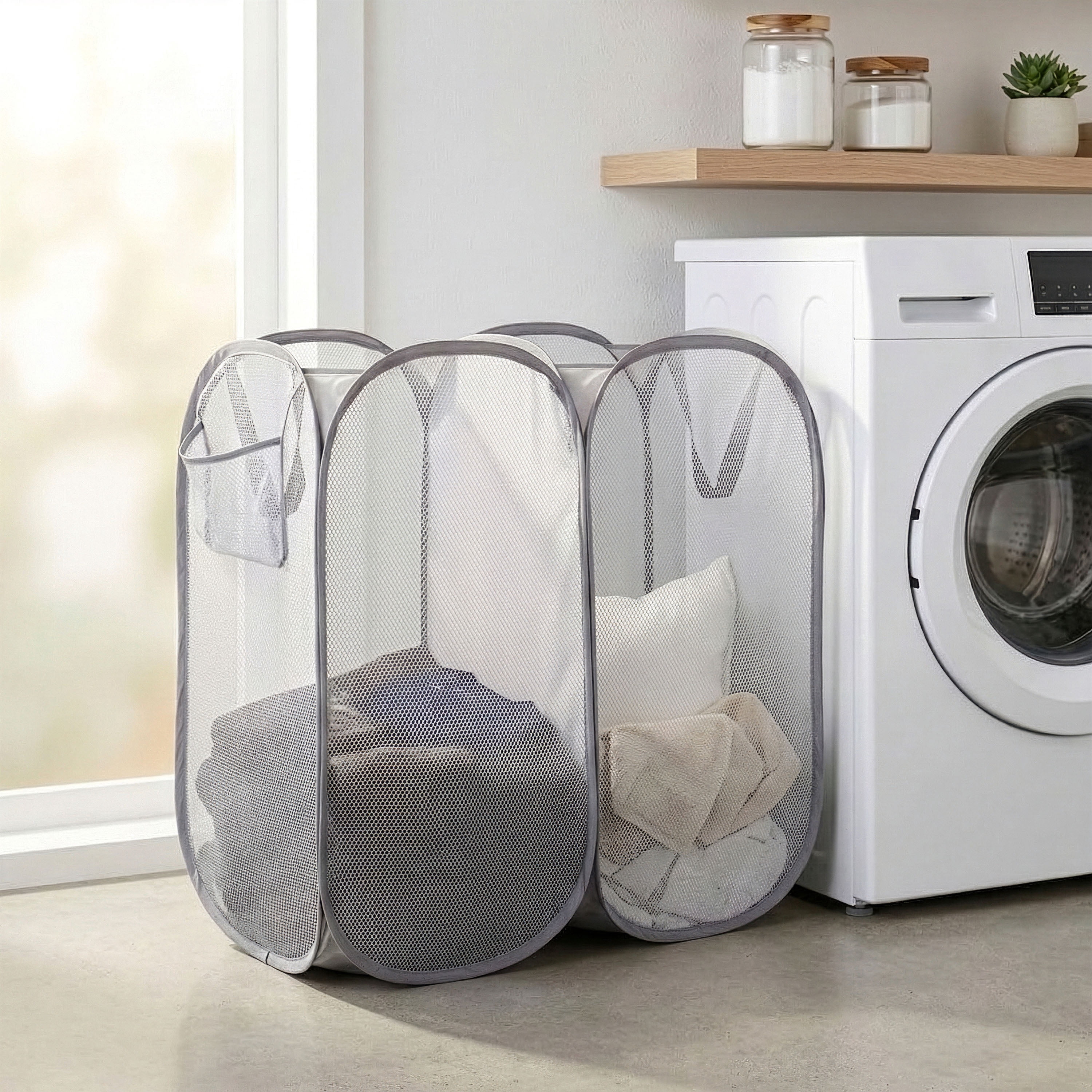 Mainstays Dual Pop-up Mesh Laundry Hamper 26x13x24.8 inches