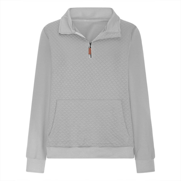 fartey Womens Half Zip Sweatshirt Fleece Lined Solid Color Zipper