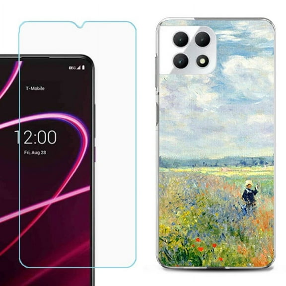 Phone Case for T-Mobile Revvl 7 5G, Shockproof Case Cover with Tempered Glass Screen Protector, by OneToughShield - Poppy Field