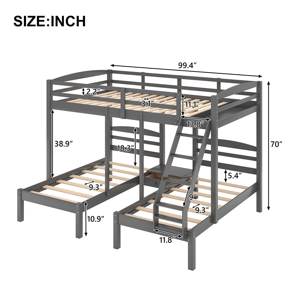 Kadyn Twin Over Twin/Full Bunk Bed, Solid Wood Bunk Bed for Kids/Teens Bedroom/Guest Room Furniture, No Box Spring Needed