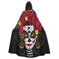 thumbnail image 2 of Long Cape Cloak Santa Muerte With Peonies Calavera Catrina Day Of The Dead Hooded Cloak Coat Autumn Hoodies, 2 of 4