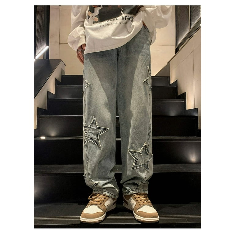 Y2K Men Vintage Blue Streetwear Oversize Star Aesthetic Y2K Men Vintage Blue Streetwear Oversize Star Aesthetic