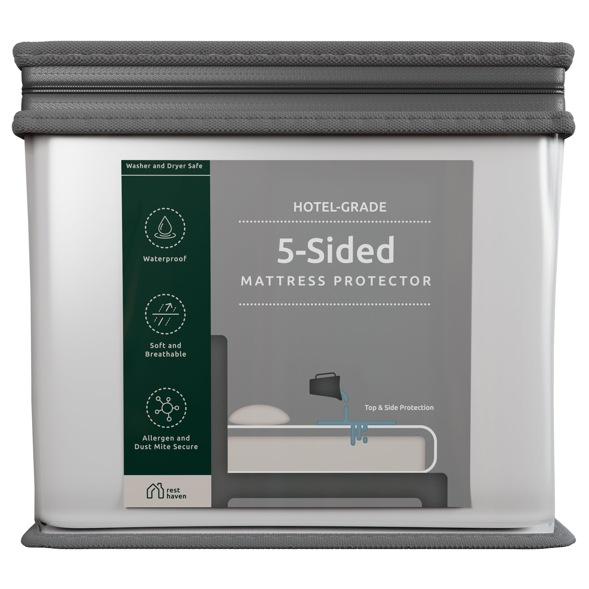 Rest Haven Hotel-Grade 5-Sided Fitted Mattress Protector, Twin