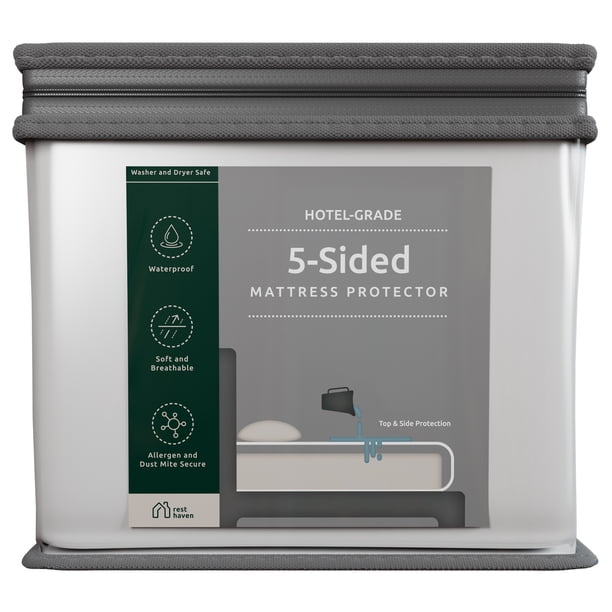 Rest Haven HotelGrade 5Sided Fitted Mattress Protector, Queen