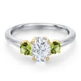 thumbnail image 3 of Gem Stone King 10K Two Tone Gold White Moissanite and Green Peridot Engagement Ring for Women | 1.31 Cttw | Oval 7X5MM | Gemstone Birthstone | Size 5, 3 of 7