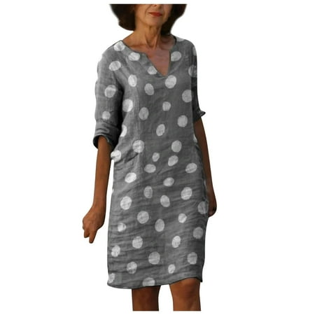 

Bigersell Club Dresses for Women Short Sleeve Prints Pleated Loose with Pockets Round-Neck Leisure Dress Maternity Dress for Baby Shower Regular Bodycon Dresses Style 7922 Dark Gray M