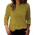 thumbnail image 3 of Aboser 3/4 Sleeve Womens Tops Trendy Striped Print Shirts Loose Fit Crewneck T Shirt Three Quarter Length Sleeved Tshirts Comfy Casual Basic Tees Going Out Top, 3 of 6