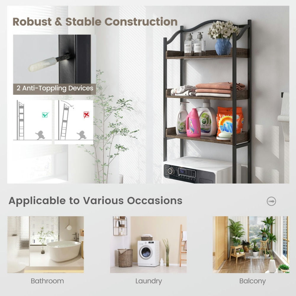 Finihen Toilet Storage Rack, Storage Shelf, 3-Tier Over-The-Toilet Bathroom Spacesaver Storage Rack, for Bathroom, Black