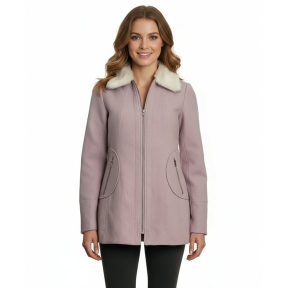 Coffeeshop Single Breasted Coat with Faux Fur Collar