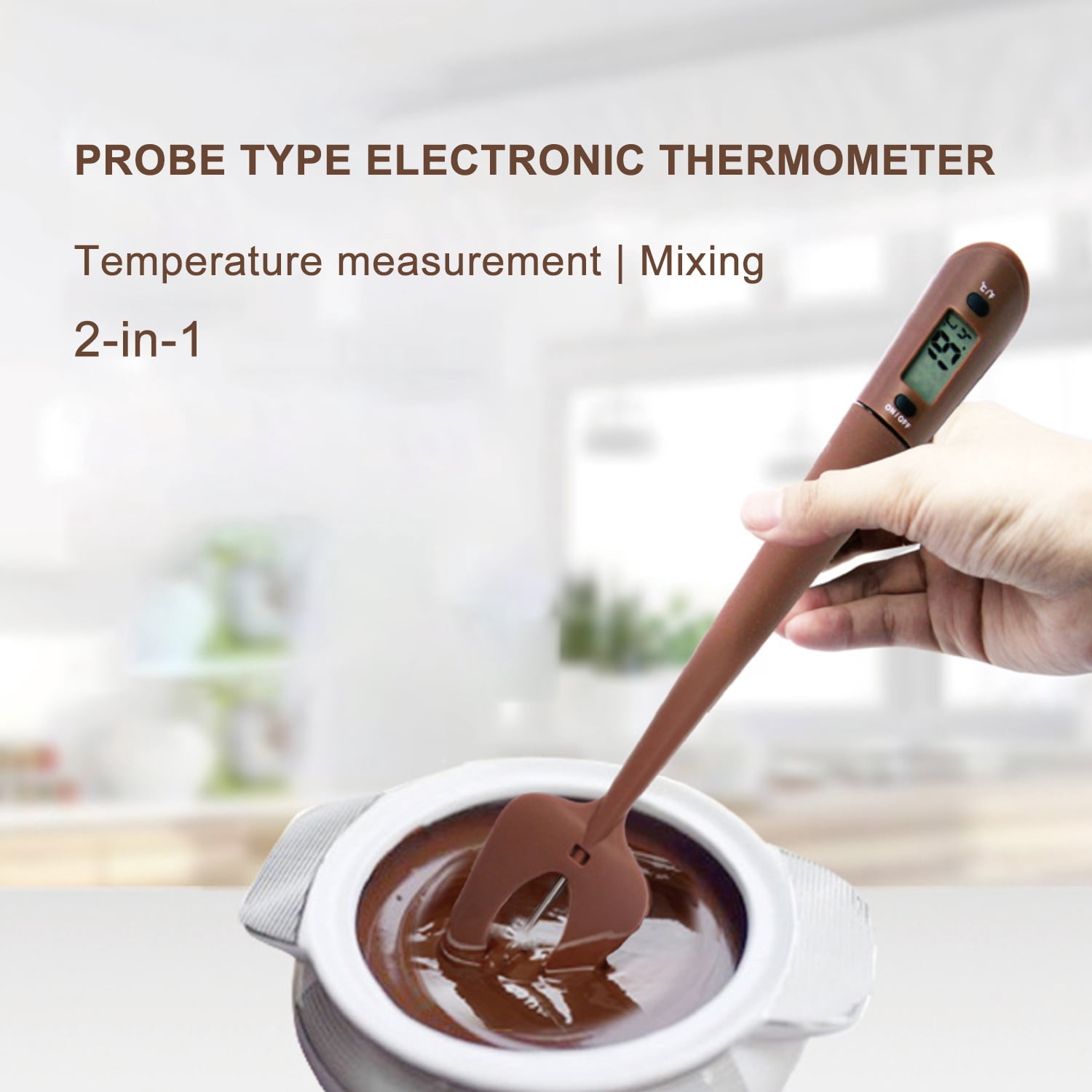 2-in-1 Digital Cooking Thermometer with Silicone Scraper, Instant Read Food Thermometer for Chocolate, Baking, BBQ, Meat, Milk, °C/°F Switchable
