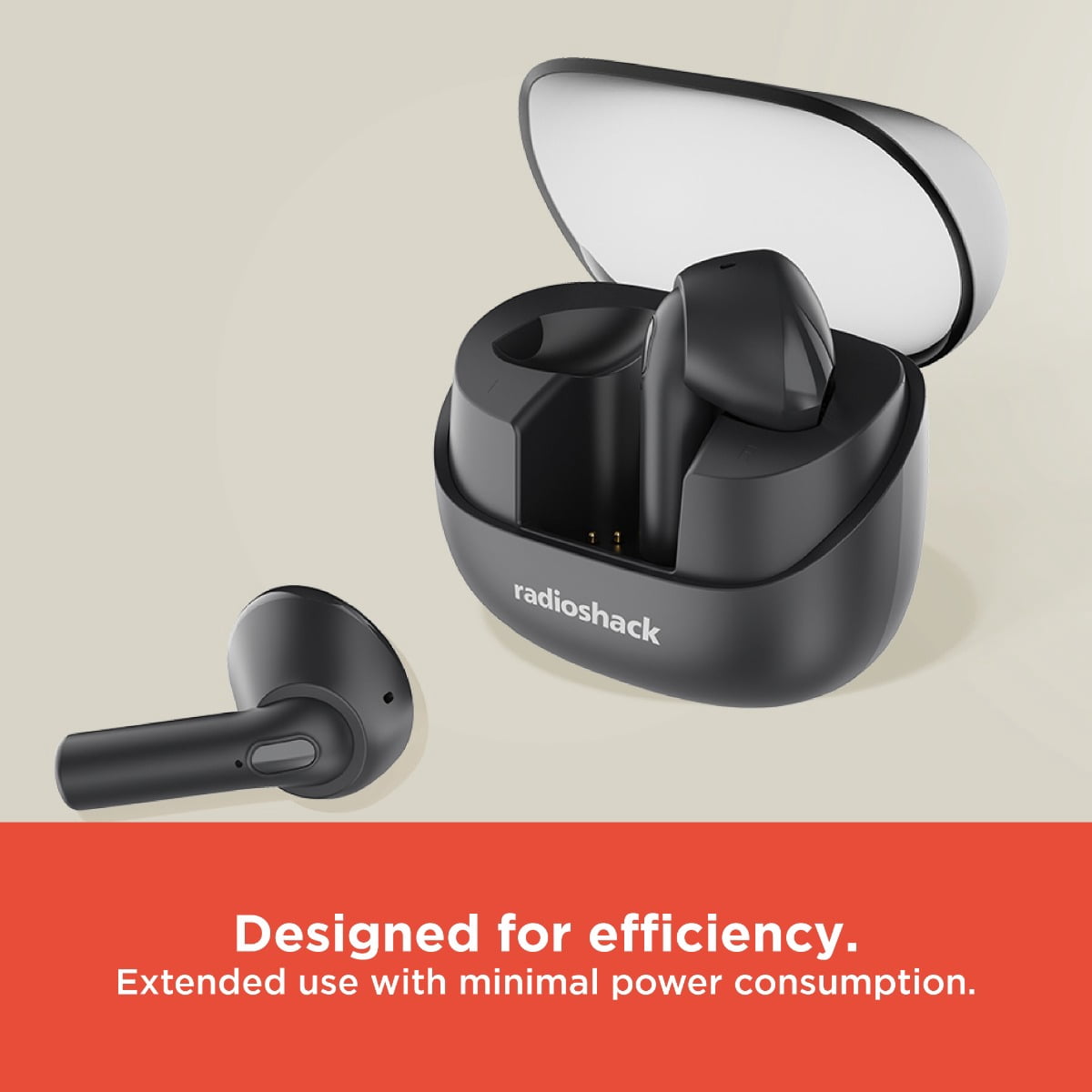 RadioShack Live Sound Wireless Bluetooth Earbuds with Noise Cancellation, IPX5 Waterproof, Black