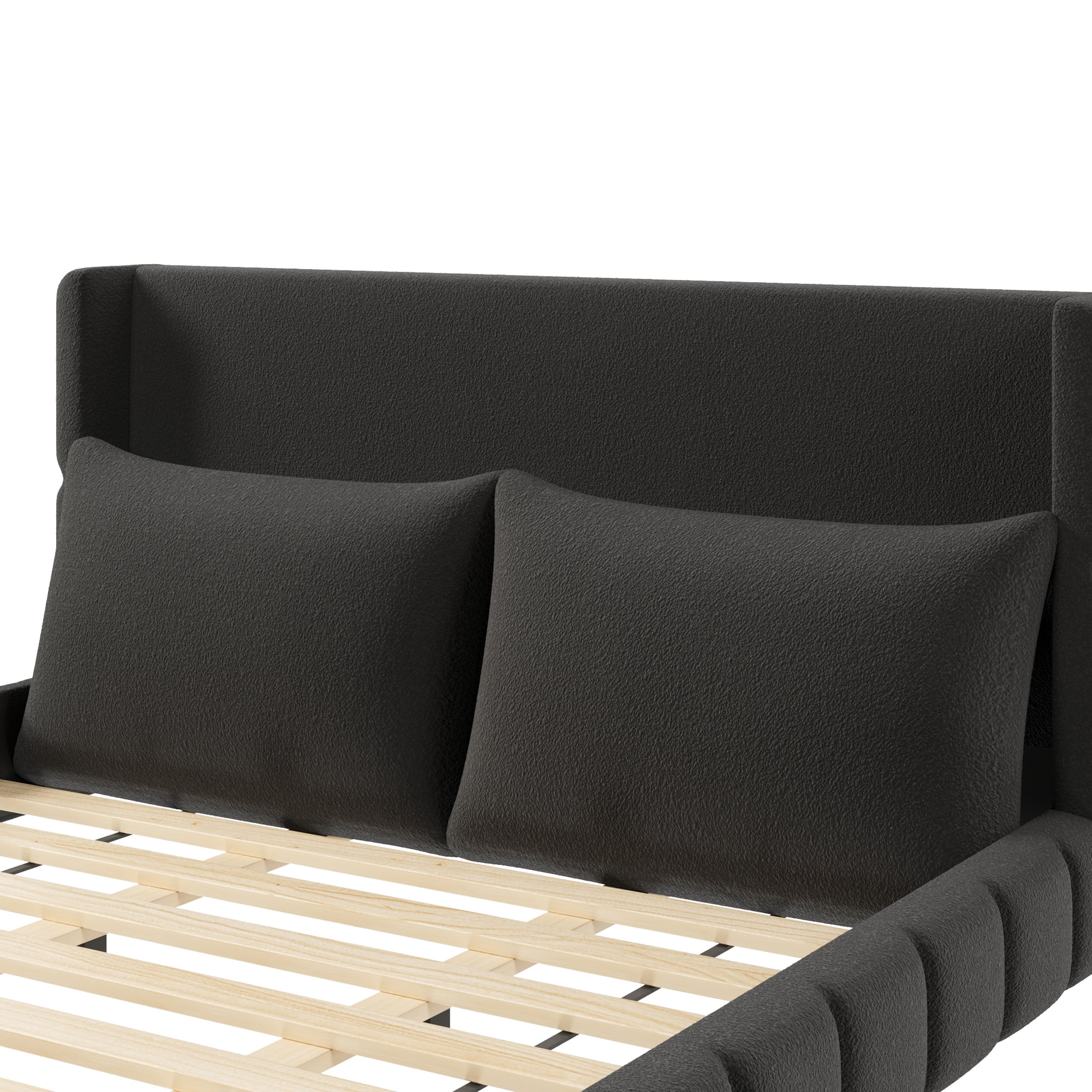 Noble House Rowena King Size Velvet Upholstered Platform Bed with Matching Pillows, Sturdy Wood Frame, Black