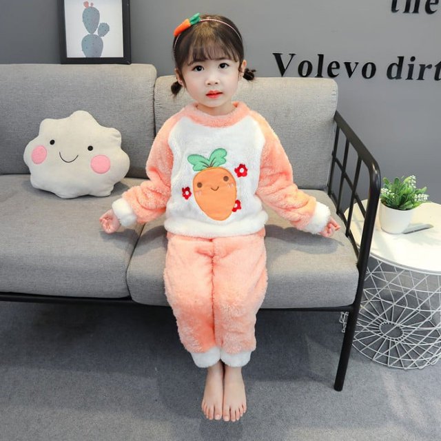 Conjunto de pijama de franela para niños, ropa de hogar de vellón coral para niñas de 1, 2, 3 y 4 años, conjunto cálido de dos piezas para niñas de 5 años