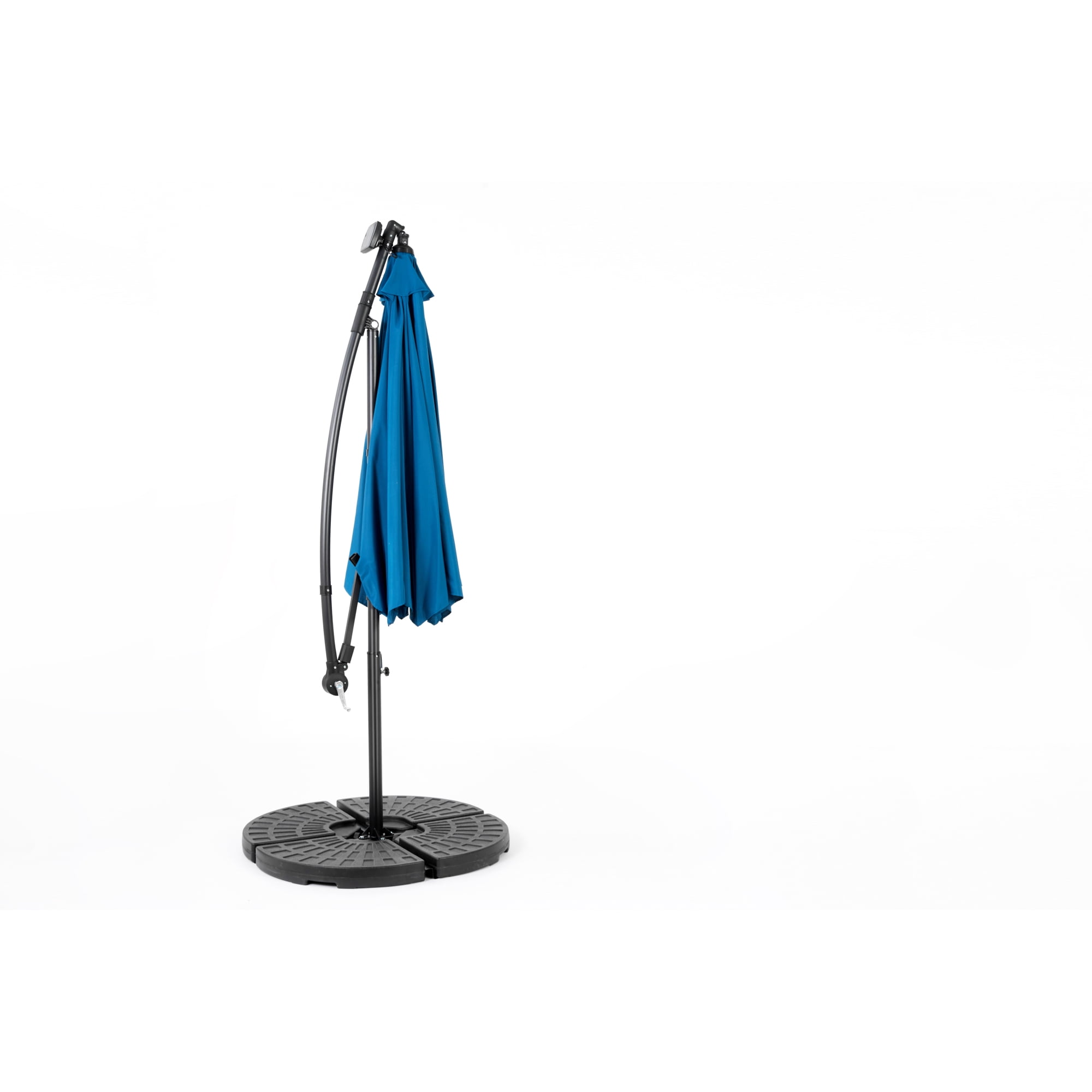 Leumius 10ft Solar LED Patio Umbrella, Offset Cantilever Outdoor Umbrella with 40 LED Lights, Infinite Tilt, 360 Degree Rotation, Crank Handle for Pool Deck Garden Backyard,Dark Blue(No Base)
