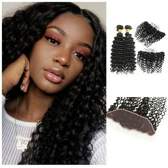 2 Bundles Deep Wave Lace Front Wigs Human Hair, Deep Wave Wig 13x4 Lace Frontal Wigs for Women
