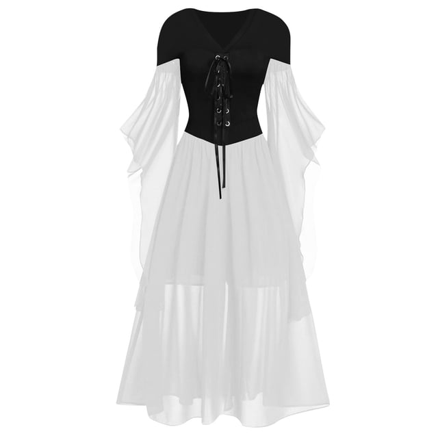 Gothic Dress Off Shoulder Lace Bat Sleeve Elegant Women Gown