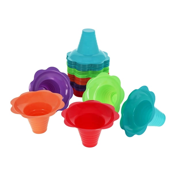 Lot45 Plastic Snow Cone Cups Reusable 8oz 100Pack Flower Bowl Shaved
