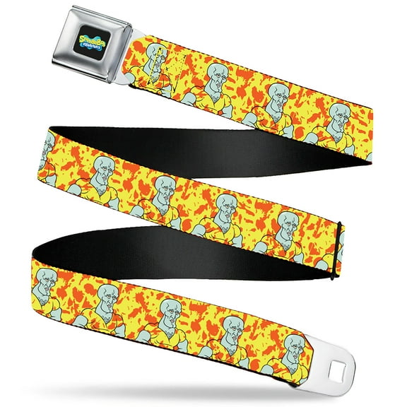 Nickelodeon Belt, Seatbelt Buckle Belt, Spongebob Handsome Squidward Pose Yellow Orange, 30 to 44 Inches