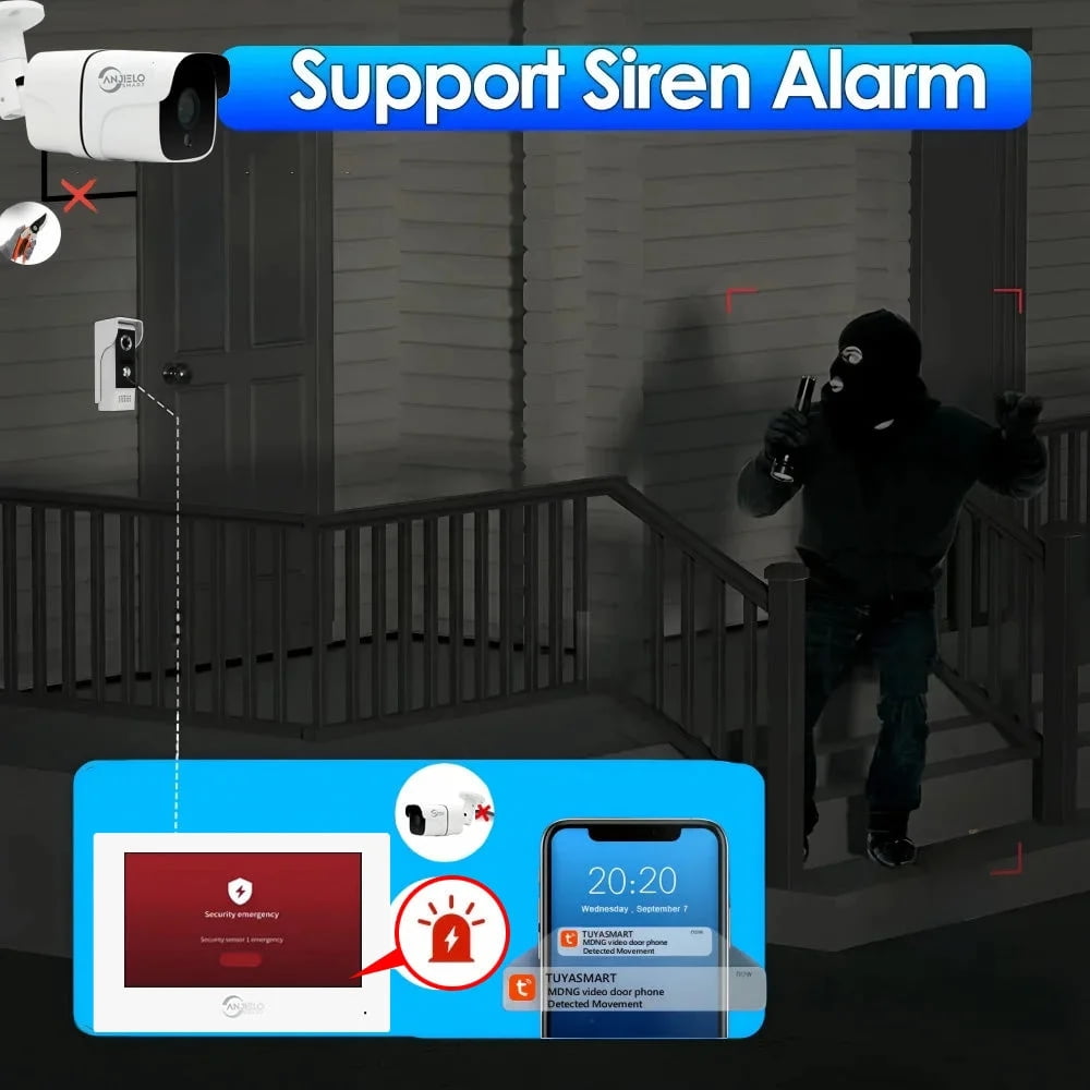 ANJIELO SMART Wired Video Intercom System, 10-Inch Touch Screen, 1080P Doorbell, Motion Detection, Tuya APP