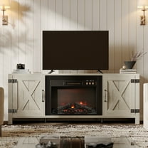 Bestier 63" Fireplace TV Stand with 23" Electric Fireplace for TVs up to 70" Farmhouse Barn Door Entertainment Center with Heater & RGB Lights for Living Room, Grey Wash