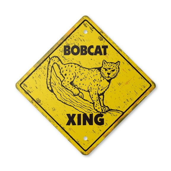 Bobcat Vintage Crossing Sign Zone Xing | Indoor/Outdoor Plastic | 14" Tall rustic tractor animal cat fast kittens cub
