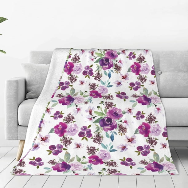 Fotbe Violets Flowers Manta de Franela Acolchonada con Estampado, Súper Suave y Esponjosa, Extra Grande para Sofá, Cama, Uso Todo el Año-40"x30"