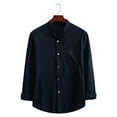 thumbnail image 1 of Camisa informal de manga larga con solapa a rayas para hombre - Algodón/lino, resistente a las arrugas, XL-5XL - Diario/trabajo/viajes, 1 of 6