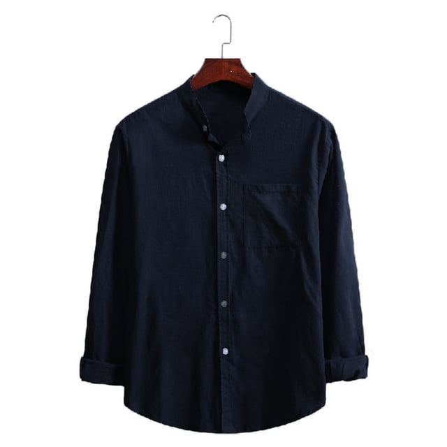 Camisa informal de manga larga con solapa a rayas para hombre - Algodón/lino, resistente a las arrugas, XL-5XL - Diario/trabajo/viajes