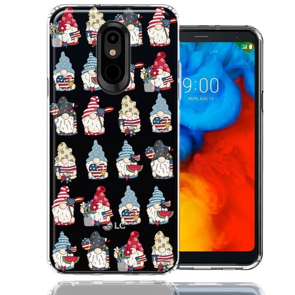 MUNDAZE LG Stylo 4 USA Fourth Of July American Summer Cute Gnomes Patriotic Parade Double Layer Phone Case Cover