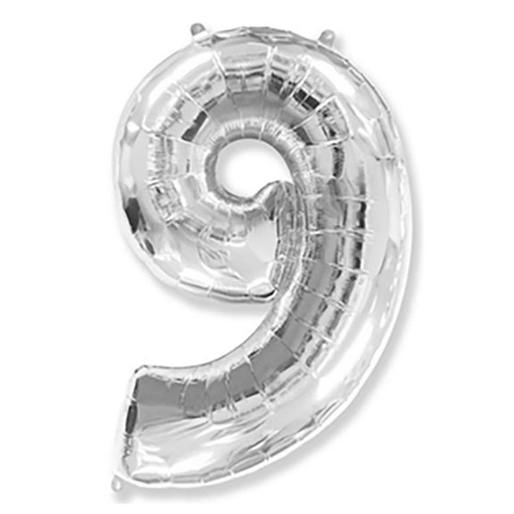 42 inch Number 9 - Silver Foil Mylar Balloon - Party Supplies Decorations