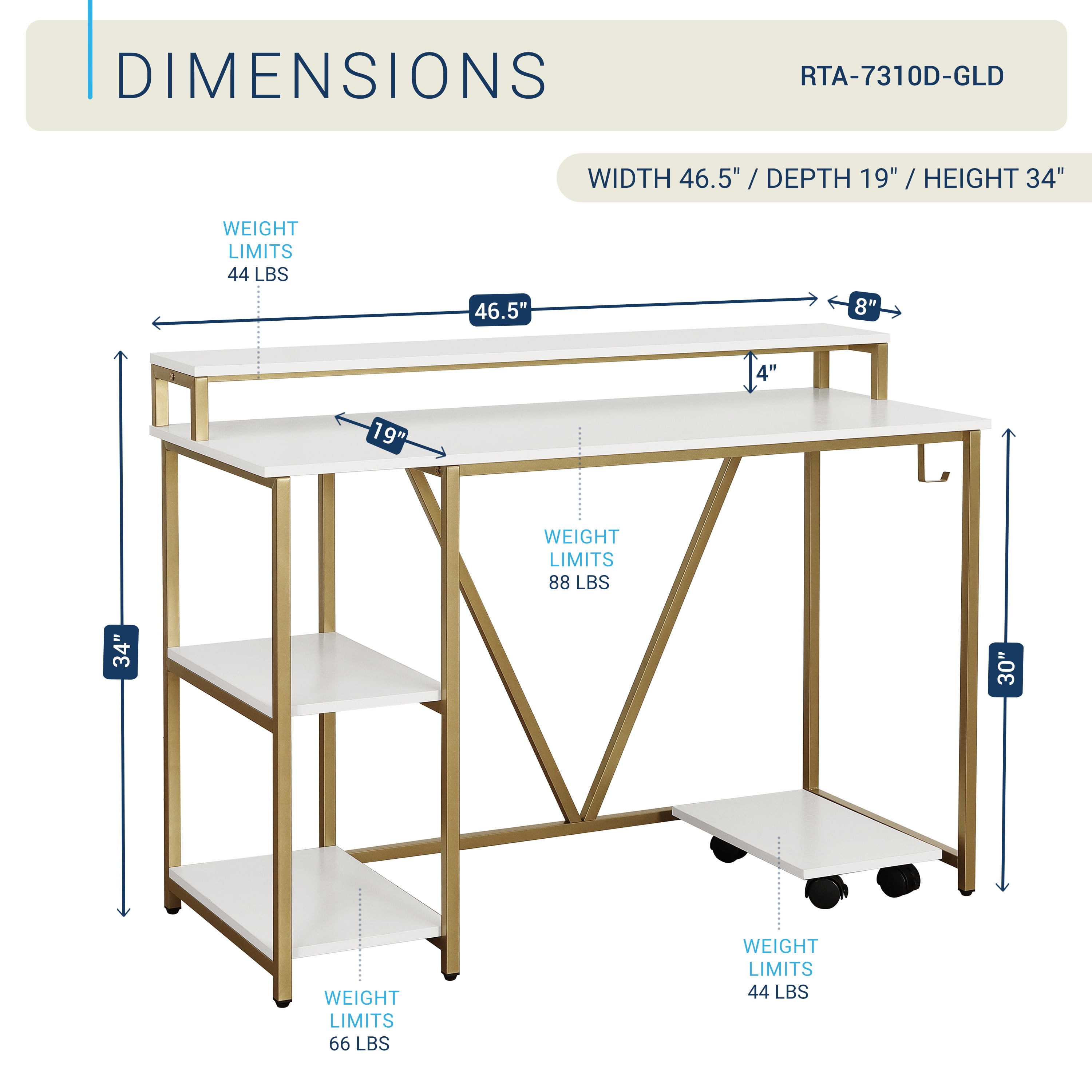 Industrial Writing Desk, Gold