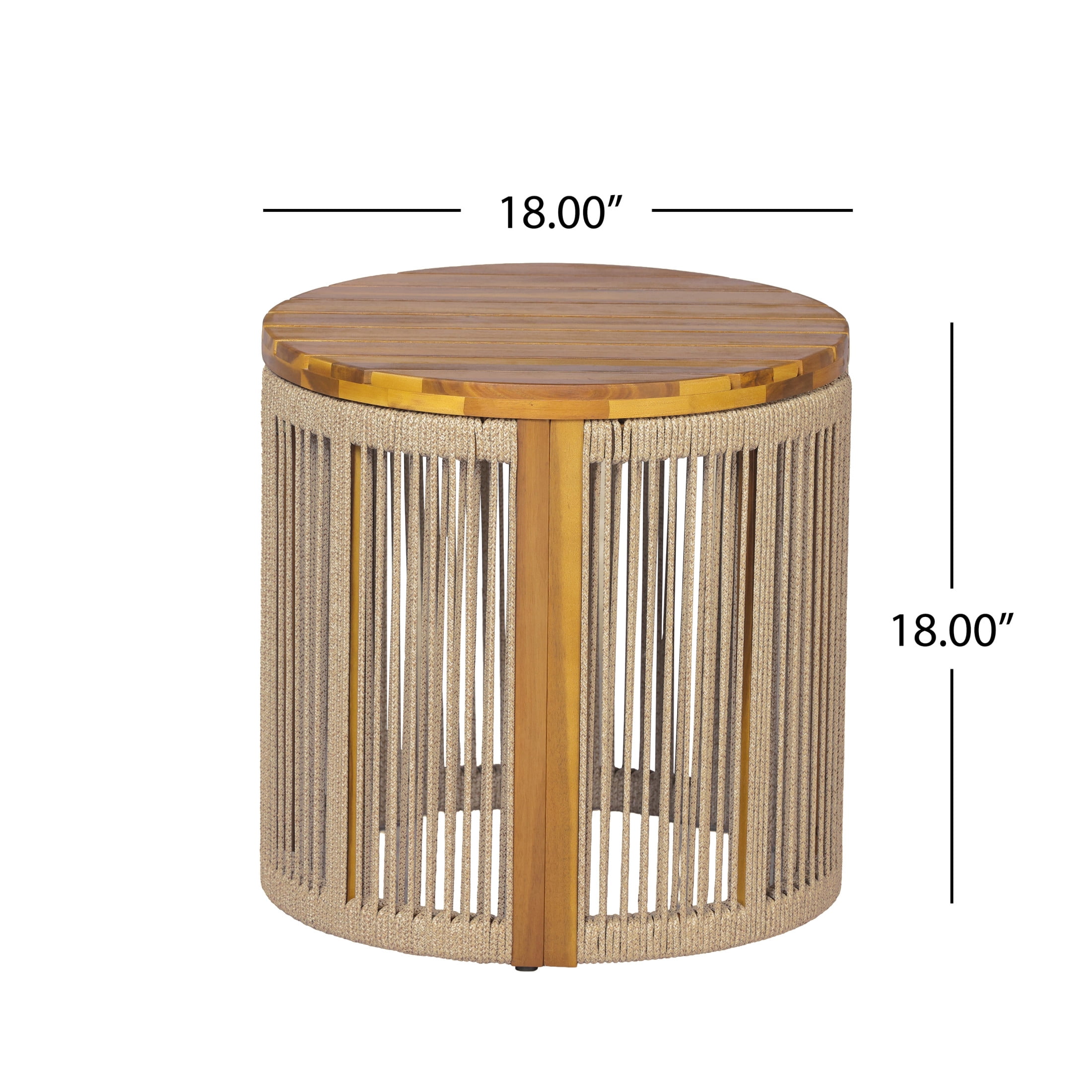 Christopher Knight Home 18" Bohemian Round Side Table, Acacia Wood Frame with Rope Accents, Brown