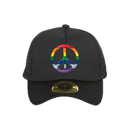Rainbow Peace Sign Black Adjustable Trucker Hat