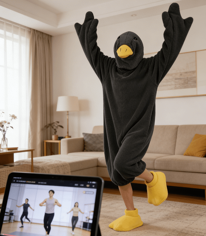Oioii Goose Blanket Hoodie Onesie, Fleece Oversized Wearable Blanket Hoodie with Sleeves and Goose Feet Slippers, L