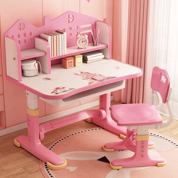 Mohsoe Spine Protection Castle Chair, Hollow Backrest Breathable Design with Matching Desk Promotes Healthy Growth (Pink)