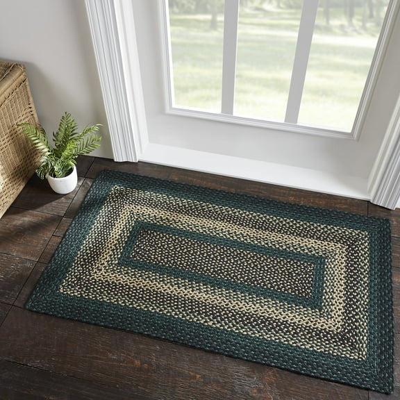 VHC Brands Pine Grove, Braided Jute Rug, Non-Skid Pad, Accent Rug, Rectangle, Green, 27x48