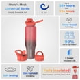 thumbnail image 4 of Coldest Sports Water Bottle - 3 Insulated Lids (Chug Lid, Straw Lid, Loop Lid ) Double Walled, Thermo Mug, Metal Canteen (46 oz, Nebula Red Glitter), 4 of 6