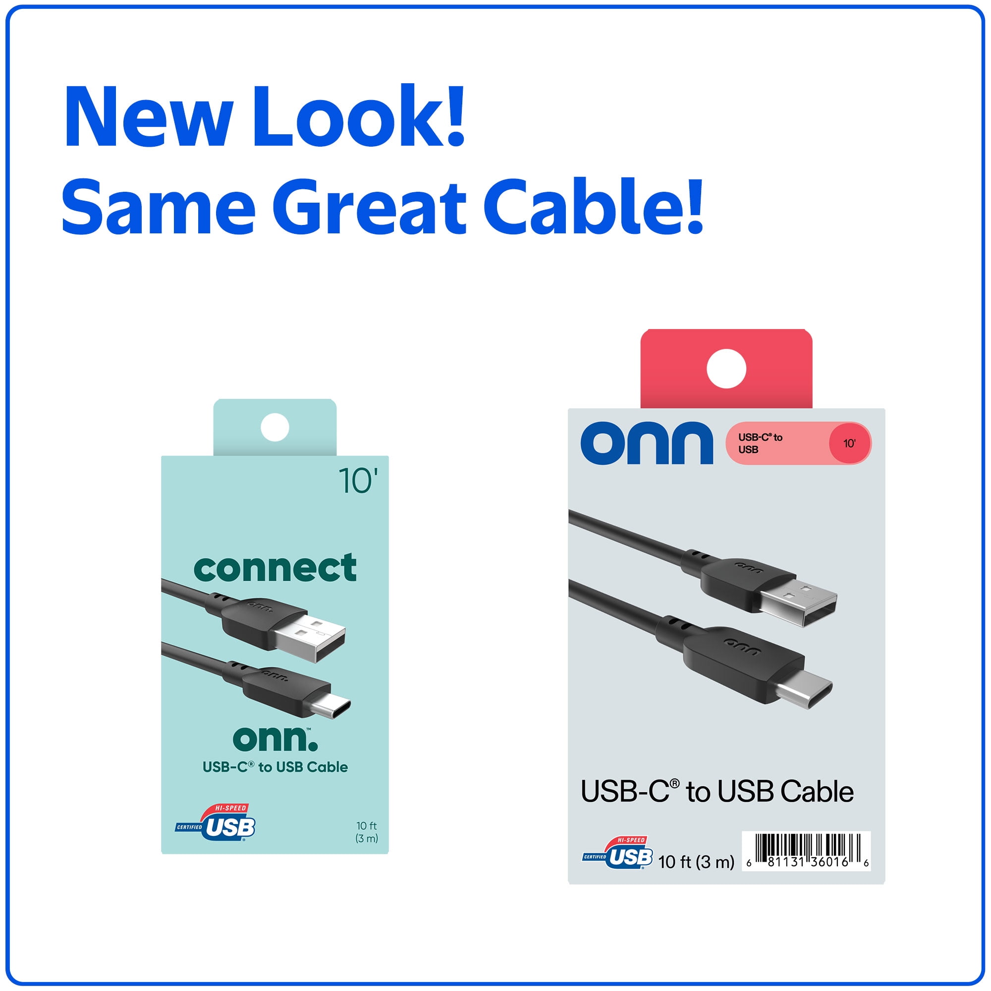 (3 pack) onn. 10ft USB to USB-C Cable, Black, Compatible With USB-C Devices