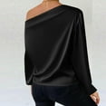 thumbnail image 3 of Wyobmus Women's Asymmetrical Neck Shirts Long Lantern Sleeve Off Shoudler Blouse Work Office Top B-Black, 3 of 6