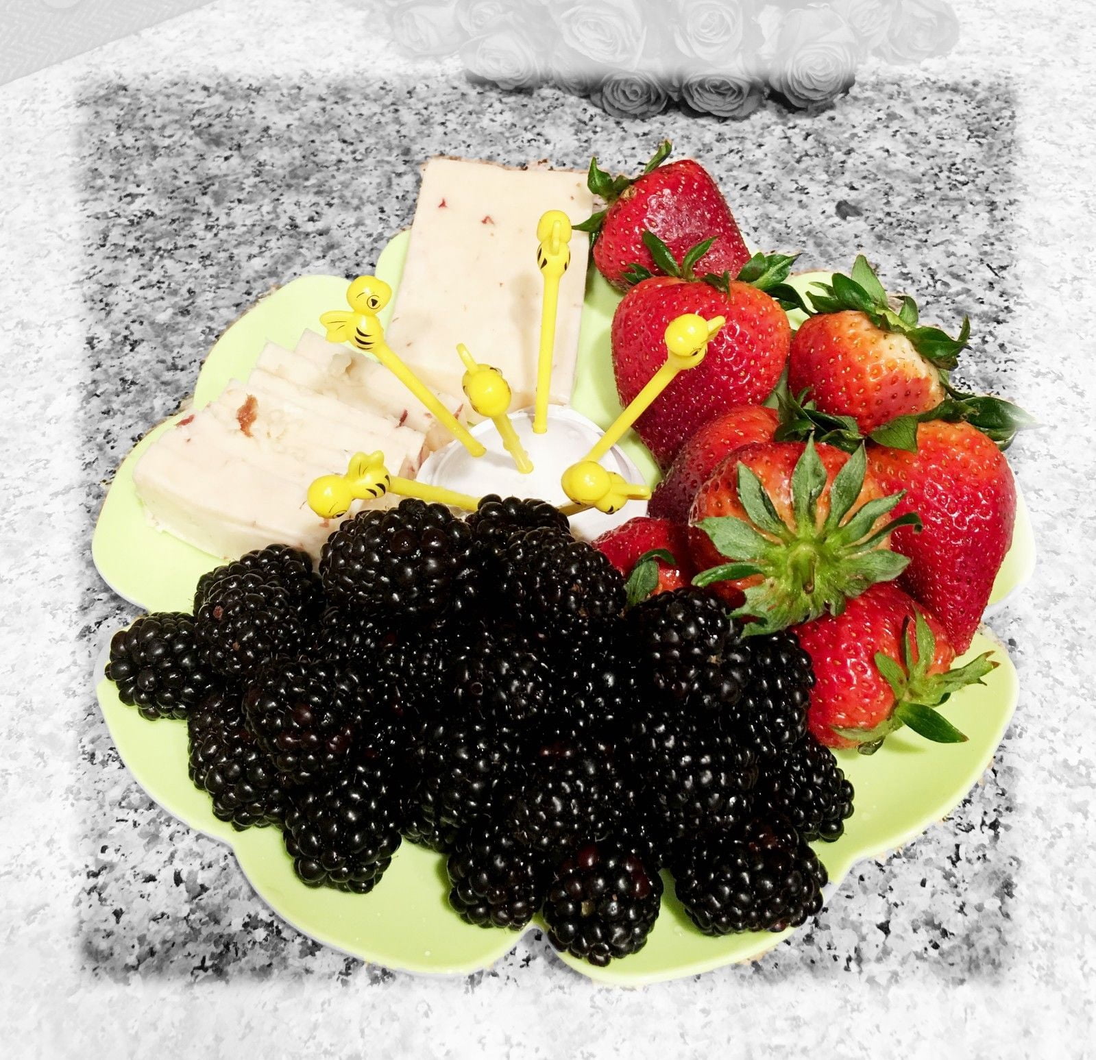 For Your Love Fruit Tray Candy Serving Plate with Cute Bee Picks EHD